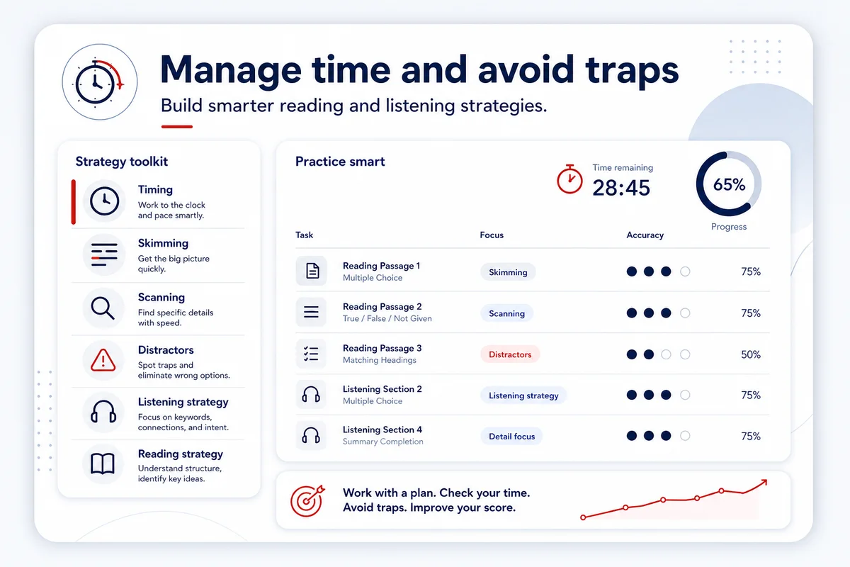 Reading and Listening Strategy coaching card for EnglishCoach.ma